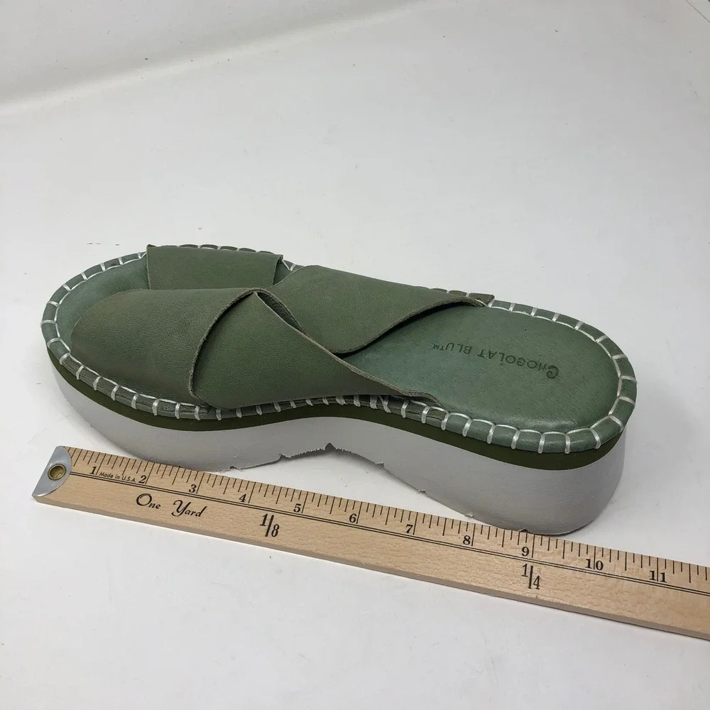Chocolat Blu Magic Platform Sandal Women 40 US 9‎ Green Leather Whipstitch Slide